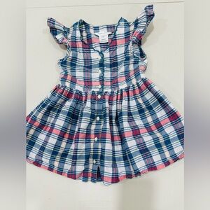 Ralph Lauren Plaid Button Down Kids Dress With Flutter  Cap‎ Sleeve Size 18M